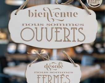 Bienvenue Ouvert/Fermé panneau de boutique en bois, Plaque de porte magasin, Pancarte d'entrée, Panneau de fenêtre, Panneau à Suspendre