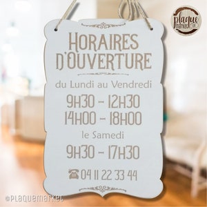 HORAIRES D'OUVERTURE plaque en bois Personnalisée panneau de porte métier Pancarte d'entrée magasin Panneau de boutique gravé Ouvert/Fermé image 1