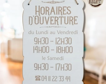 HORAIRES D'OUVERTURE plaque en bois Personnalisée panneau de porte métier Pancarte d'entrée magasin Panneau de boutique gravé Ouvert/Fermé