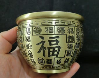 Brass Feng Shui Treasure Bowl: Blessing Decor, Wealth Centerpiece (9CM)