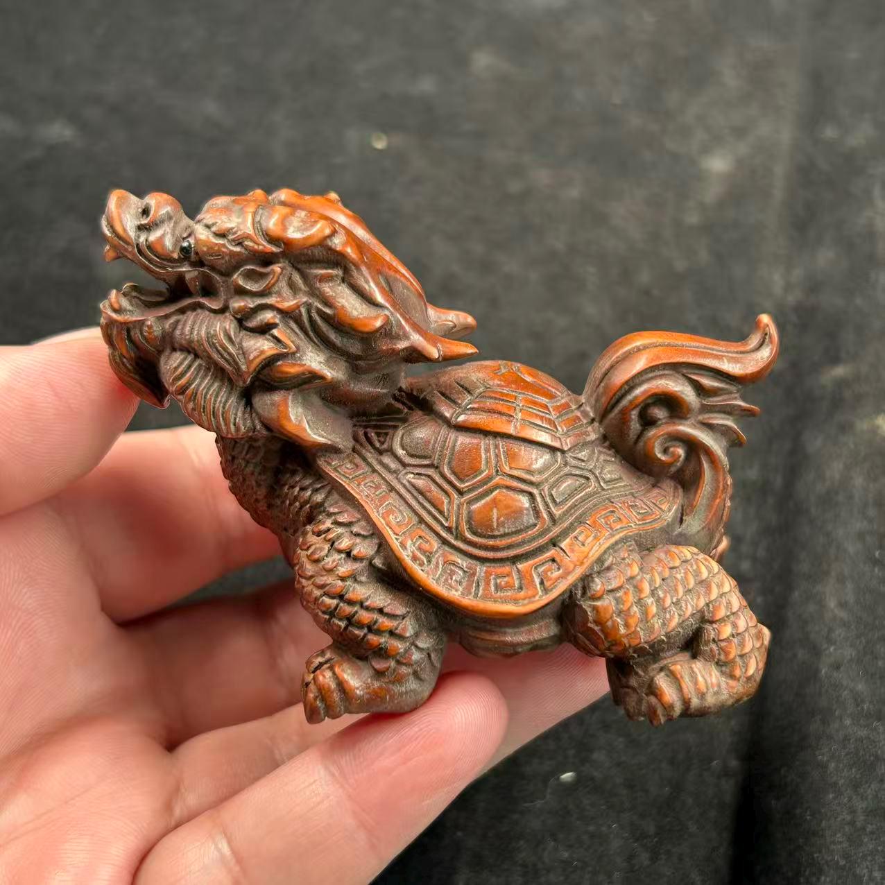 木彫りの龍亀像、ヴィンテージ風水置物 - Etsy 日本