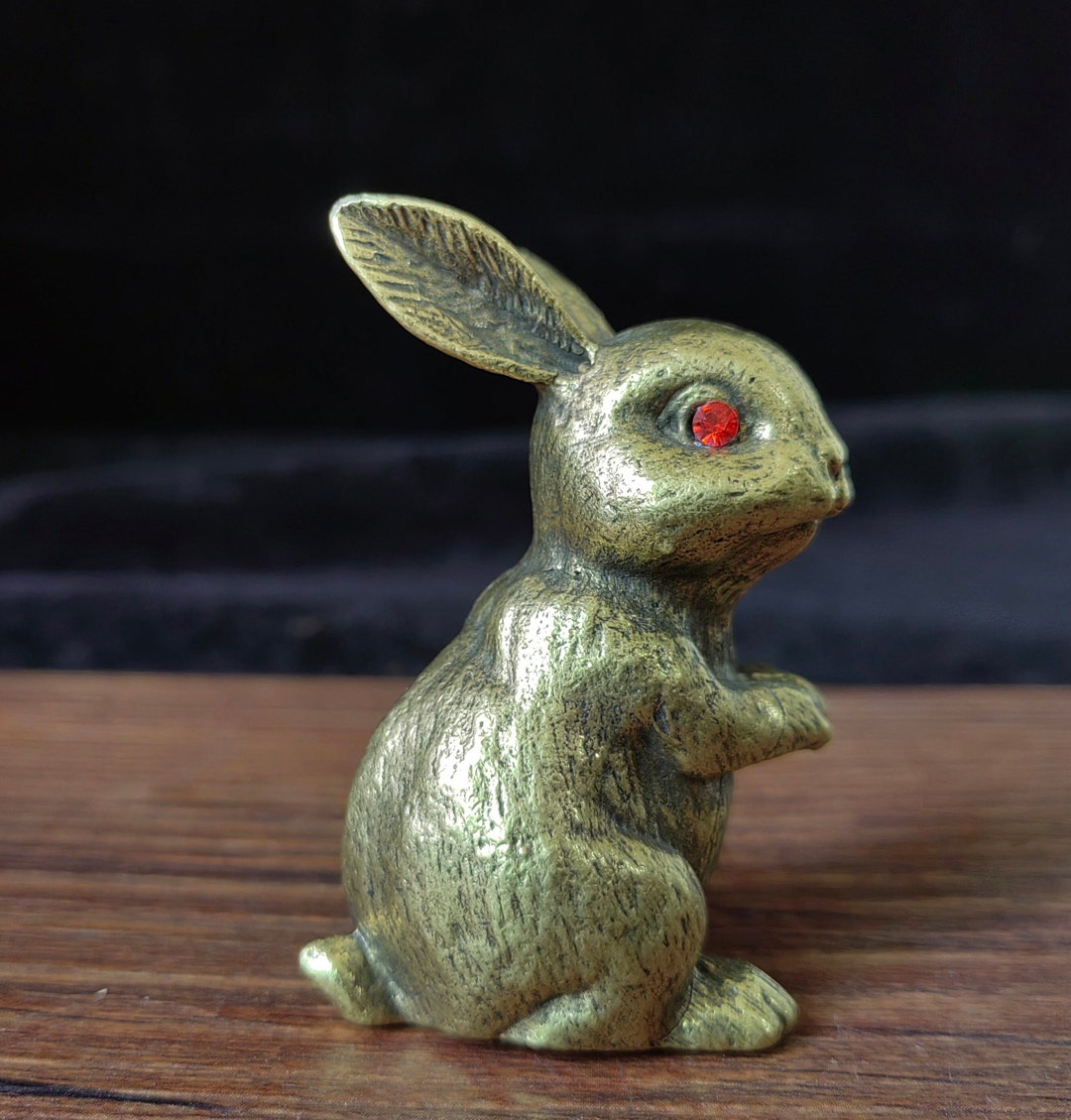 Copper The Rabbit Antique Style Copper Rabbit Figurine Chinese Zodiac Bunny Statue Home ...