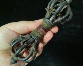 Old Tibet Tantra Buddhism, Tibetan Brass Dorje Phurpa Pestle,Vajra Exorcism FaQi Prayer,tibet amulet Esoteric Dorje chain Magic pestle Pf761
