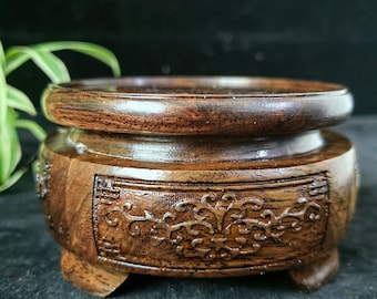 Hand Carved Wood Vase Stand, Hong Kong Vintage Display Base