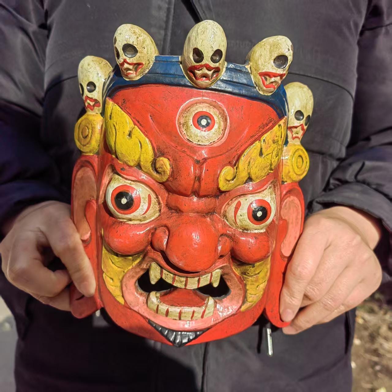 手彫りの木製マハーカーラマスク、チベット仏教の壁掛け - Etsy 日本