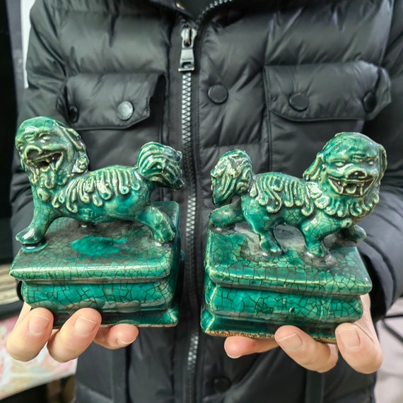 北京ライオンズ フーフードッグライオン像 グリーン セラミック 中国 