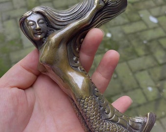Antique Brass Mermaid Design Head Handle Only For Walking Stick Cane walking stick Cast, Iron Decorative Fence Tip Toppers Cane Head PF706