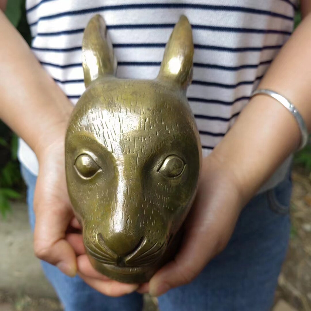 Copper The Rabbit Copper Rabbit Head Statue, Feng Shui Zodiac Animal, Lucky Beast - Etsy