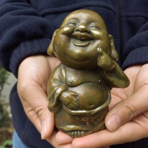 Tybet Nepal Metal Maitreya Śmiejący się Budda Medytujący, alisman Skuteczna Rodzina Bodhisattwa modli się błogosławieństwo Ochrona rodziny Odlew Cooper P636