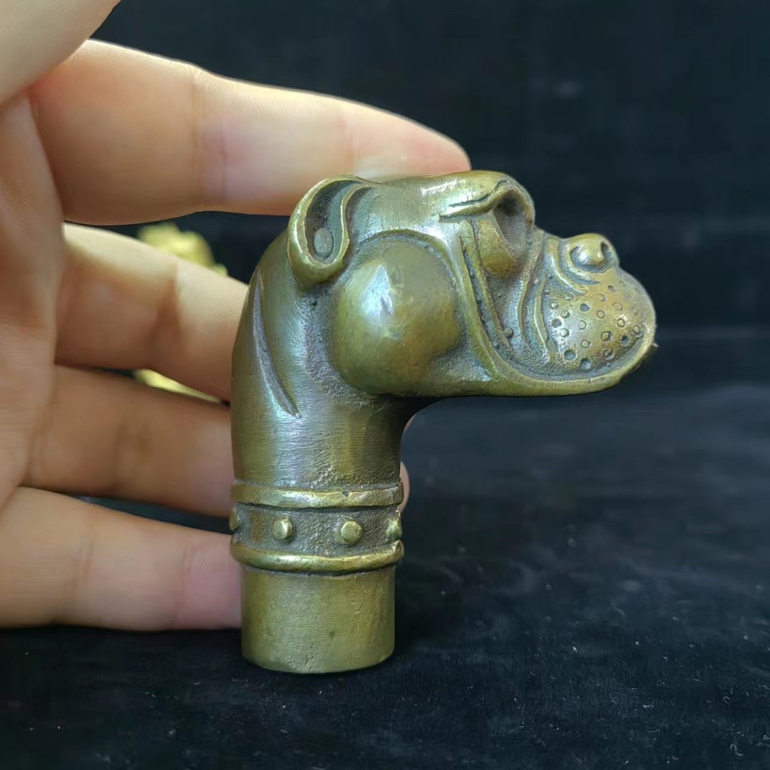 Fine Antique Brass Dog Head Handle Only for Walking Stick Cane Walking