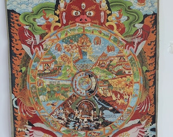 Buddha Life Thangka Painting BuddhismLife Story Art Tibetan Wall Decor Art Handmade Art for Yoga Buddhism wheel life thangka meditation gift
