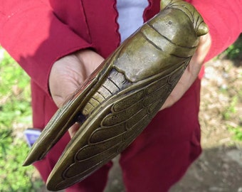 Vintage Style Huge Cicada figure, Realistic insects Cicada bugs Statue Antiqued Brass Ornate Pin Pieces Paperweight brass sculpture PF650514