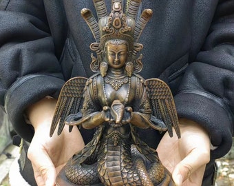 ヴィンテージ チベット 古代ブロンズ 五蛇神 観音 観音仏像、蛇の母