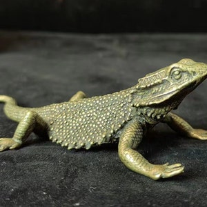 Copper Exquisite Lizard Sculpture Solid Copper Ornament, Animal Figurine for Home Office Garden Desktop Decor Realistic Retro dragon PF179