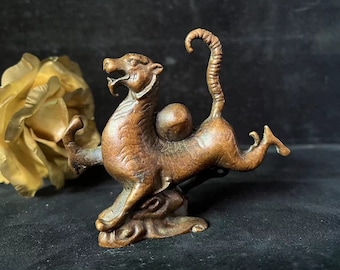 Fine Copper beast Statue Brass Magical and Noble Copper Azure Dragon Figurine Home Office Desk Feng Shui Decor Royal Golden Loong gift