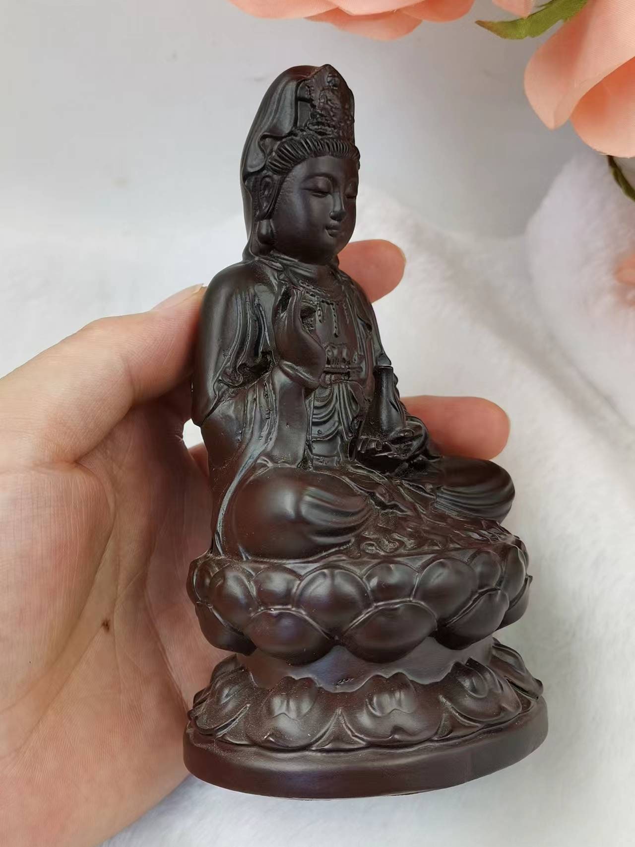 ツゲ材観音菩薩像 - 中国木彫、5.1インチ - Etsy 日本