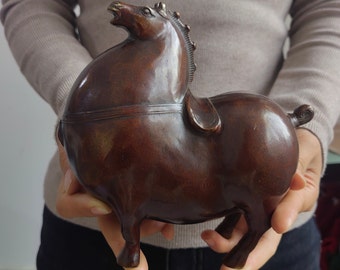 Vintage Style Bronze fat Horse Statue Sculpture, Animal Statue Ornament Office,Living Room Decor Feng Shui Yin Yang Gate Station Home PF3661