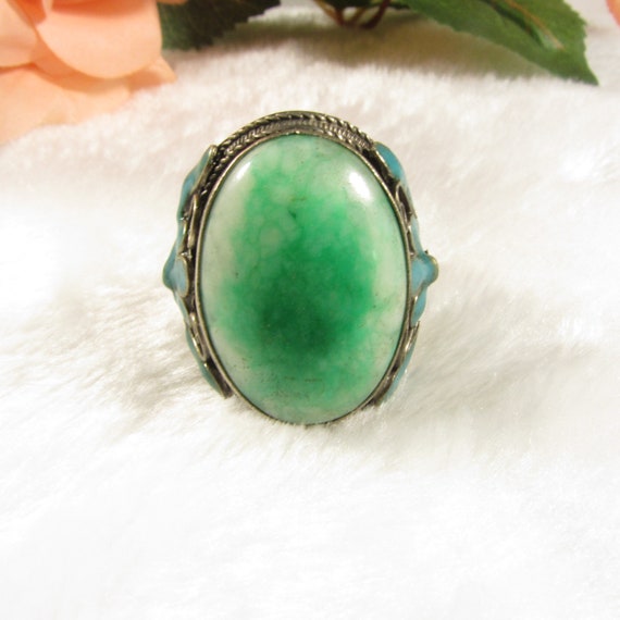 Natural Chrysoprase Square Ring 925 Sterling Silve