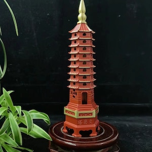 Ornement de bureau Feng Shui, pagode de Wenchang en laiton, talisman rouge, neuf couches, P739