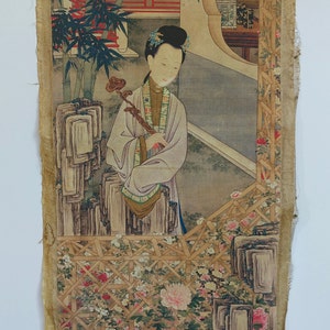 Vecchia pittura cinese su rotolo Antica bellezza orientale signora Signora Pittura su carta di riso, pittura di figura Decorazione murale senza cornice PF413