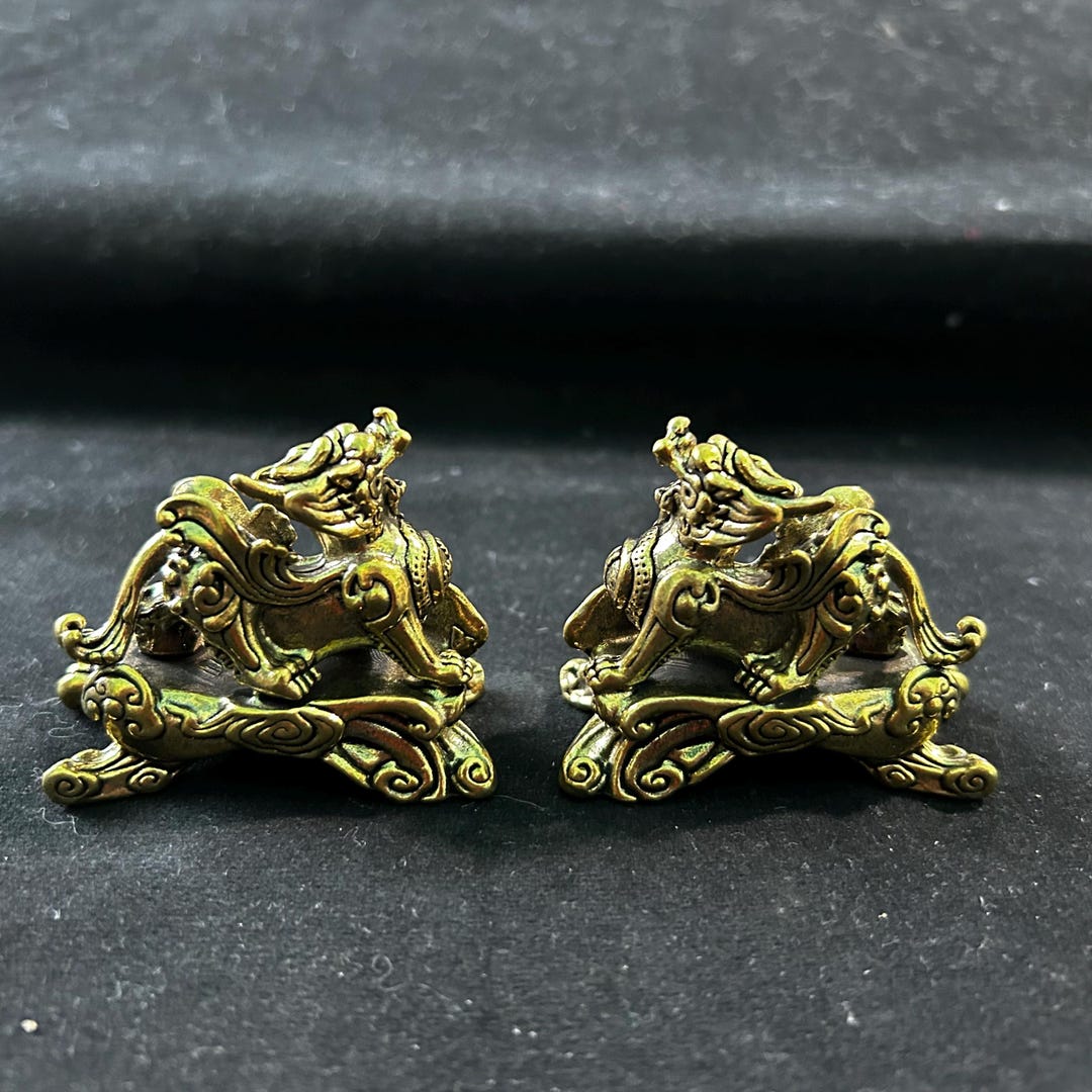 Pure Brass Pixiu Pair Statue: Feng Shui Wealth Guardian Decor - Etsy