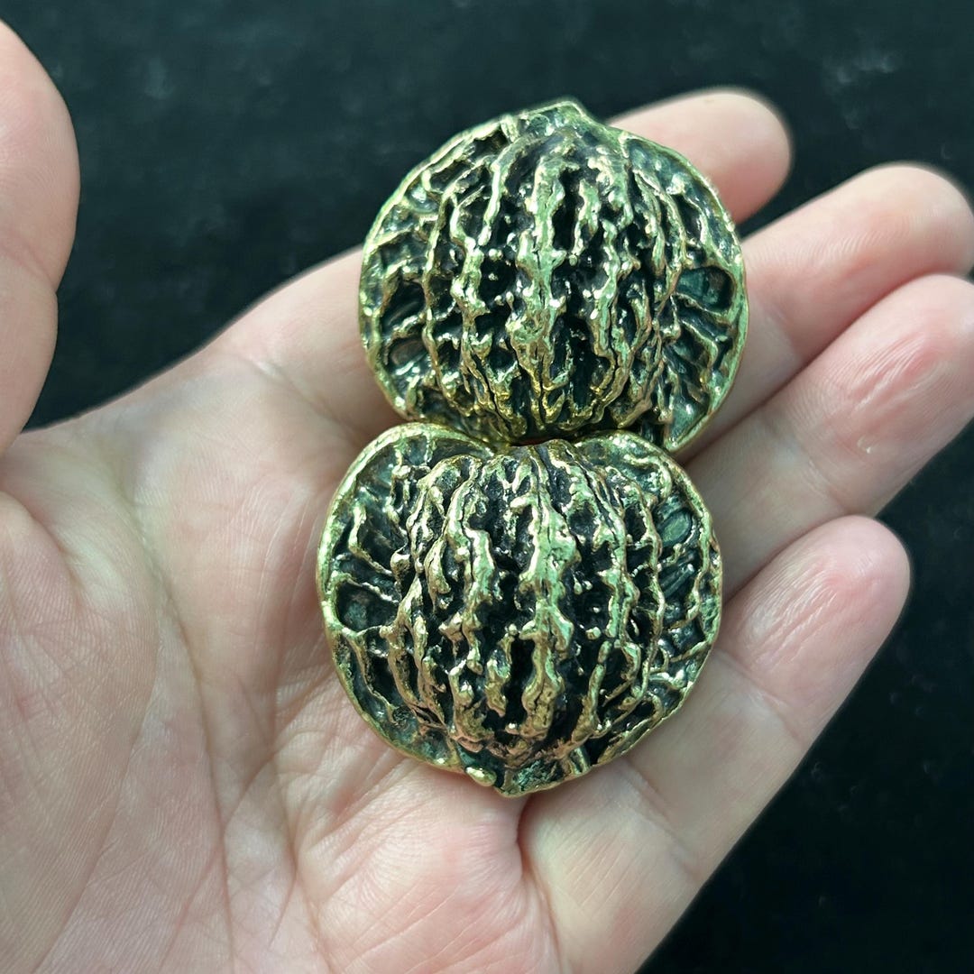 Brass Walnut Hand Exercise Balls Solid Metal Baoding Balls Vintage ...