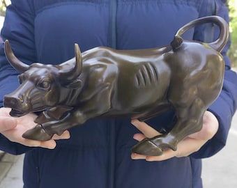 Bronze Charging Bull Statue, Wall Street Office Decor (18x26cm)
