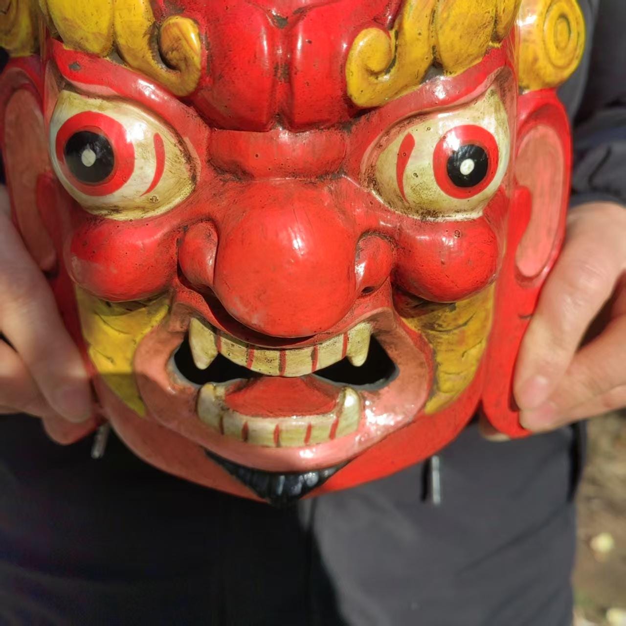 手彫りの木製マハーカーラマスク、チベット仏教の壁掛け - Etsy 日本