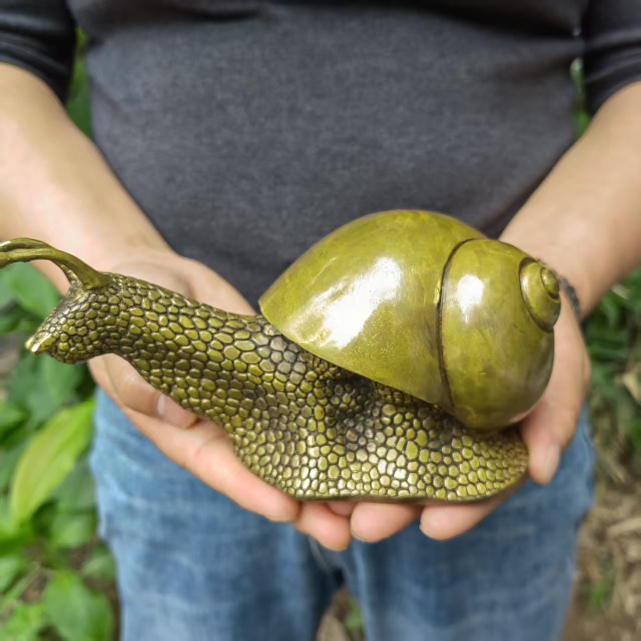 Vintage Large Heavy Cast Copper Snail Sculpture Statue Insect Animal Figurine Rare old Bronze Brass Feng shui Decor wealth auspicious PF623