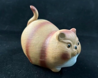 Estatua de gato de arcilla Yixing Zisha, mascota de té de arcilla púrpura, decoración de mesa