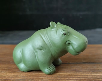 風水リビングルーム装飾品、宜興紫沙彫刻カバ装飾品カバ粘土陶器動物の