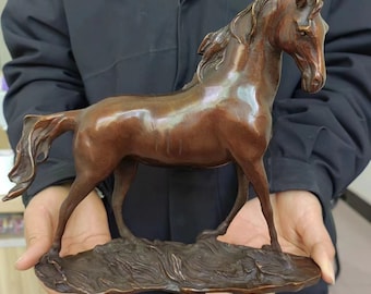 Bronze War Horse, red Copper Statue of Horse,Brass Sculpture Collectable Table Decor Animal Figurine for Living Room Home Decorations PF457