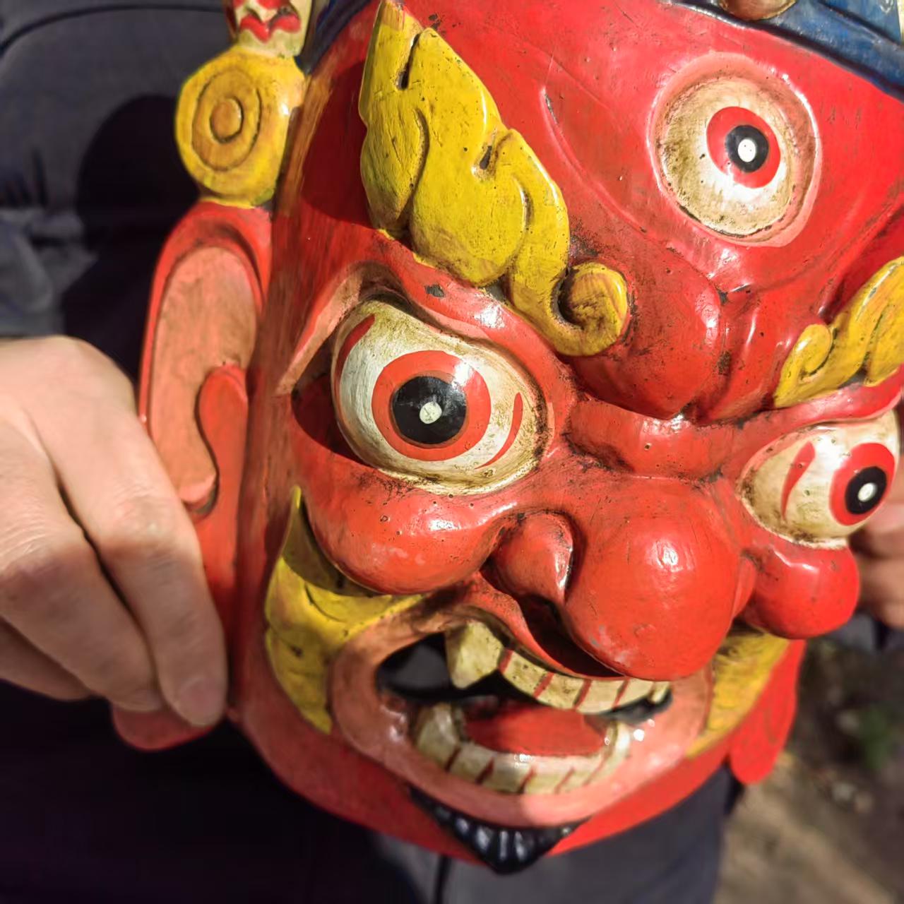 手彫りの木製マハーカーラマスク、チベット仏教の壁掛け - Etsy 日本