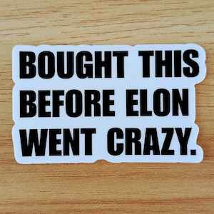 Bought This Before Elon Went Crazy - single 3&quot; Die Cut WHITE Vinyl Sticker