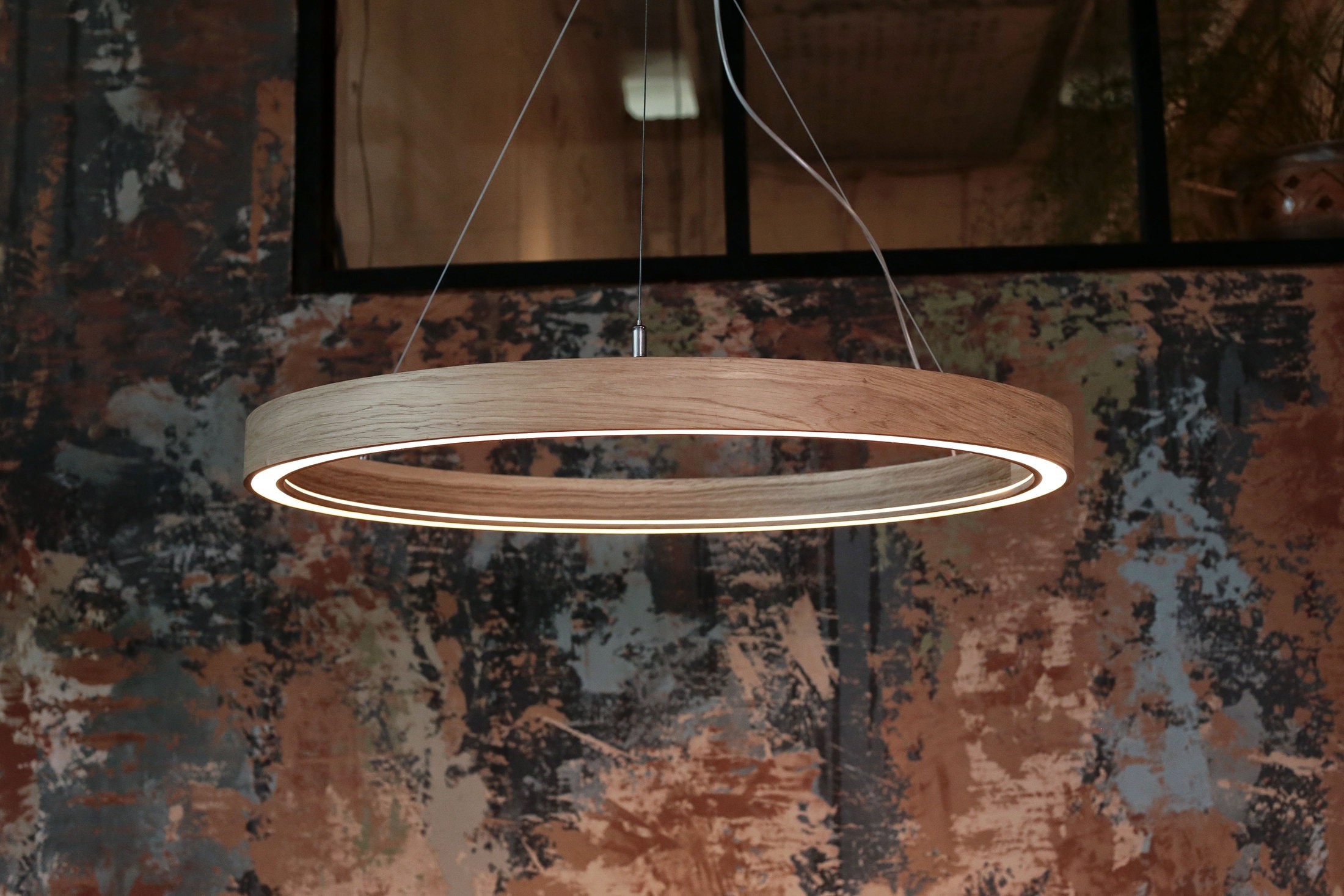 Wood hanging lamp round chandelier Wood chandelier Round Etsy