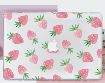 Green Blue Strawberry Leaves Fruit Cute Macbook Hard Case for Macbook Air 1113 Pro 131516 2008-2020 Custom Personalized Macbook Cover