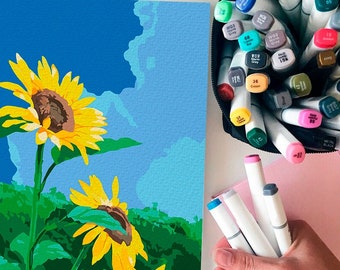 Sunflower / DIY Painting / Sunflower paint by number kit / Color by number kit / Printable Painting Color By Number / Art Project TH0017