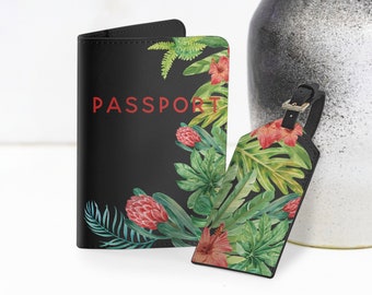 Floral Monogram Passport Holder Travel Set Flowers Luggage Tag Travel Set Print Red Flower Cover Outstanding Document Organizer ZZC0154