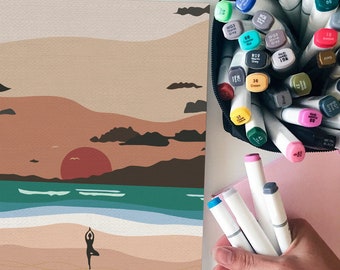 Sunset On The Seashore /DIY Painting /Practicing Yoga Paint By Numbers Kit /Landscape Art By Numbers Kit /Digital Printable Painting /TH0028