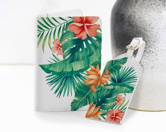 Tropical Leaves Passport Holder Travel Set Floral Luggage Tag Travel Set Print Colorful Flowers Cover Outstanding Document Organizer ZZC0150