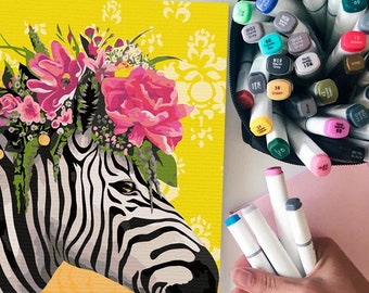 Floral Zebra / DIY Painting / Animal Paint By Numbers Kit / Flowers Art By Numbers Kit / Printable Art Design Digital Painting / TH0026