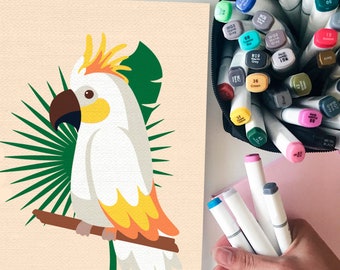 Cute Parrot/ DIY Painting/ Parrot Paint By Numbers Kit / Floral Art By Numbers Kit/ Printable Painting Parrot Digital Painting/ ZZC0014