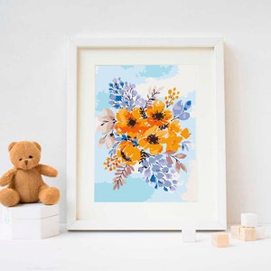 Spring Flowers / DIY Painting / Yellow Flowers Paint By Numbers Kit / Floral Art By Numbers Kit / Printable Digital Leaves Painting / TH0009 image 2