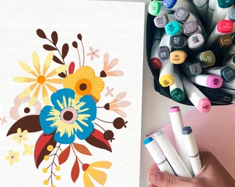 Summer Flowers/ DIY Painting/ Cute Flower Paint By Numbers Kit / Art By Numbers Kit/ Printable Painting Flowers Digital Painting/ ZZC0023