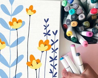 Minimalist / DIY Painting/ Floral Art paint by number kit / Color by number kit/ Printable Painting Color By Number/Art Project ZZC0031