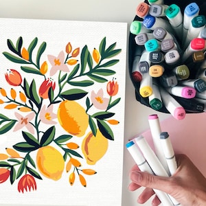 Lemon Tree/ DIY Painting/ Lemons Paint By Numbers Kit / Fruits Art By Numbers Kit/ Printable Painting Leaves Digital Painting/ ZZC0002