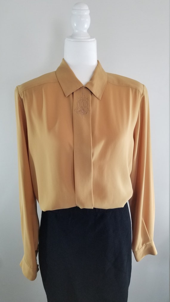 80s Mustard Yellow Embroidered Blouse Nygard Collection | Etsy