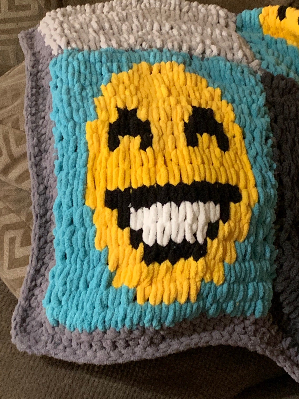 Handcrafted finger crocheted emoji blanket/throw Etsy