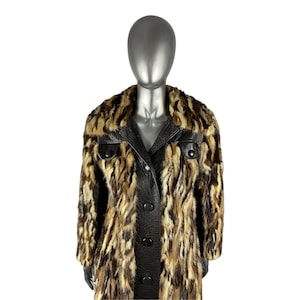 MultiColor Marbled MINK Design w/Brown Leather, Size S, Certified Vintage Fur w/Storage Bag