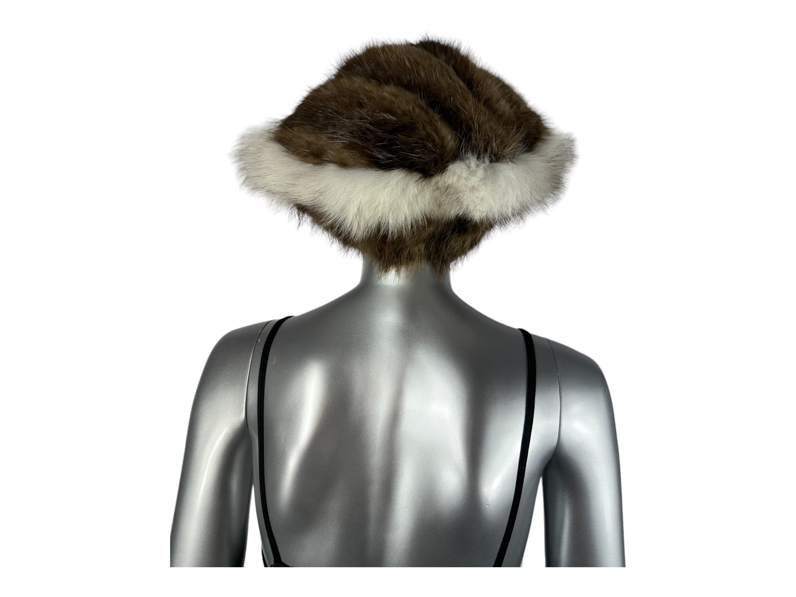 Brown Beaver Beret W/blue Fox Trim, 24”-XL, Certified  display picture 3